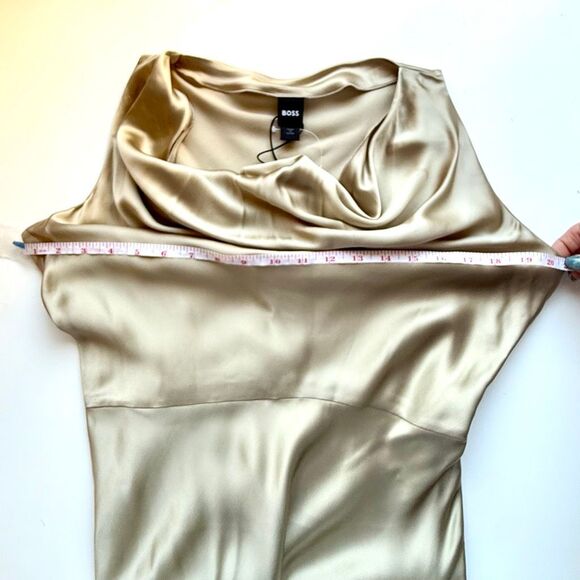 NWT BOSS “Dawida” satin cowl neck midi dress in champagne gold Size 6 - Picture 14 of 14